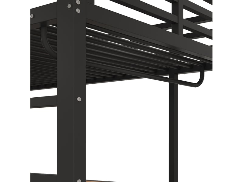  Lit mezzanine 90×200 cm avec bureau, tringle, étagères et rangements en métal et mdf noir sans matelas  - Conforama D