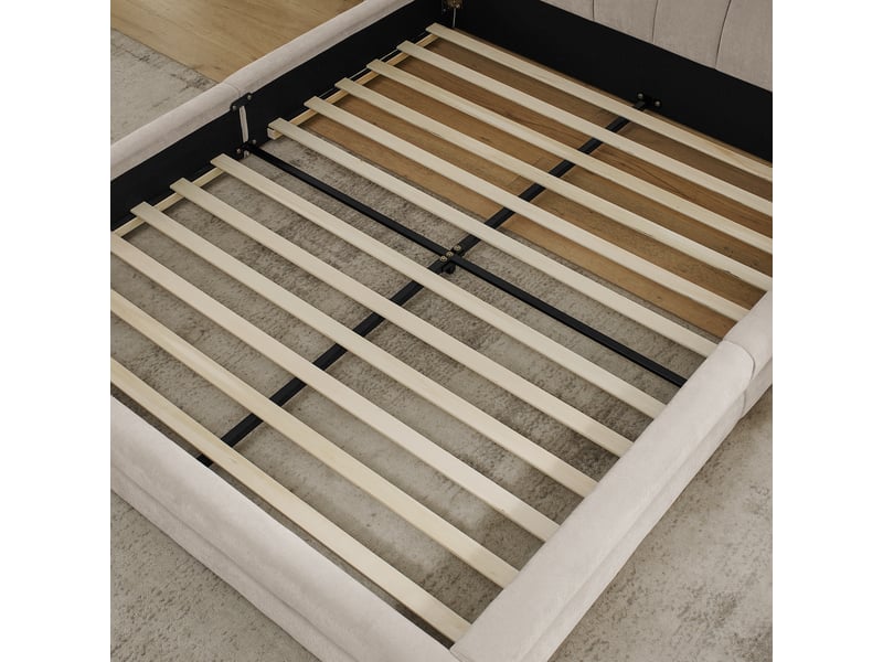 Lit 140 x 200 cm, tête de lit ergonomique en tissu chenille, structure renforcée, style minimaliste, beige, sans matelas  - Conforama R