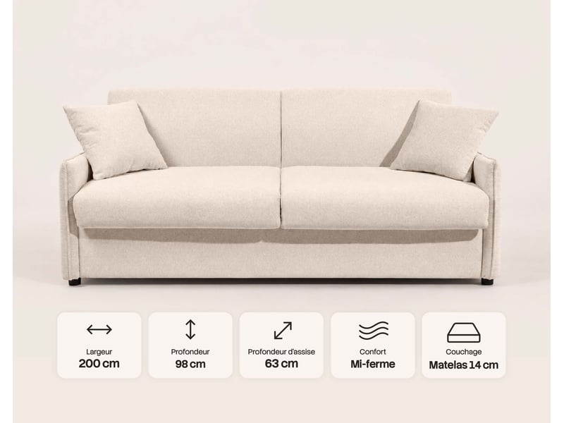  Adele - canapé lit 3 places convertible express couchage quotidien 160x190 cm matelas 14 cm en tissu texturé - best mobilier - beige ADELE - Conforama E