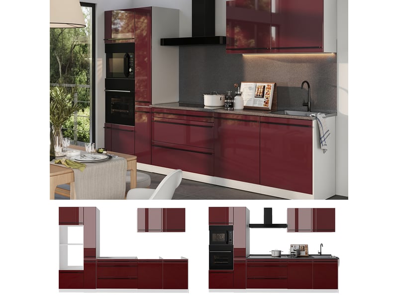  Vicco cuisine, rouge brillantblanc, 310cm sans plan de travail  - Conforama D