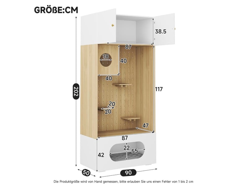 Meuble pour félins multifonction blanc et bois clair 90 x 50 x 200 cm, avec rangement et espace d’escalade  - Conforama C