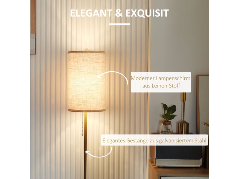  Lampe sur pied - abat-jour en lin - interrupteur à chaîne - support en acier - douille e27 - dimensions 25.5x25.5x157cm - Conforama D