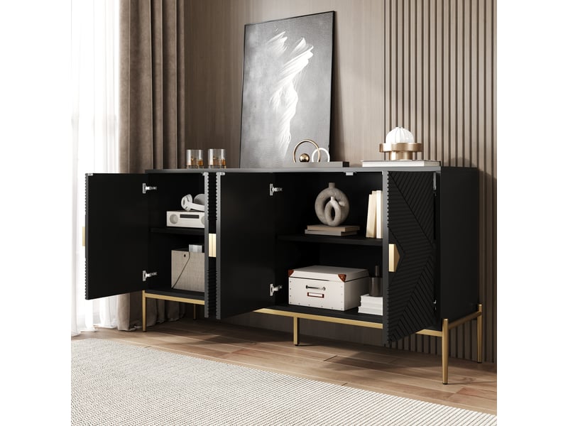  Buffet à 4 portes avec rangement pour salon et salle à manger en mdf et panneaux de particules 162×40×80 cm noir  - Conforama C