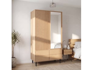 Armoire modenvie 2 portes avec miroir 90 x 45 x 200 cm, 4 tiroirs, penderie et 4 compartiments, aspect chêne