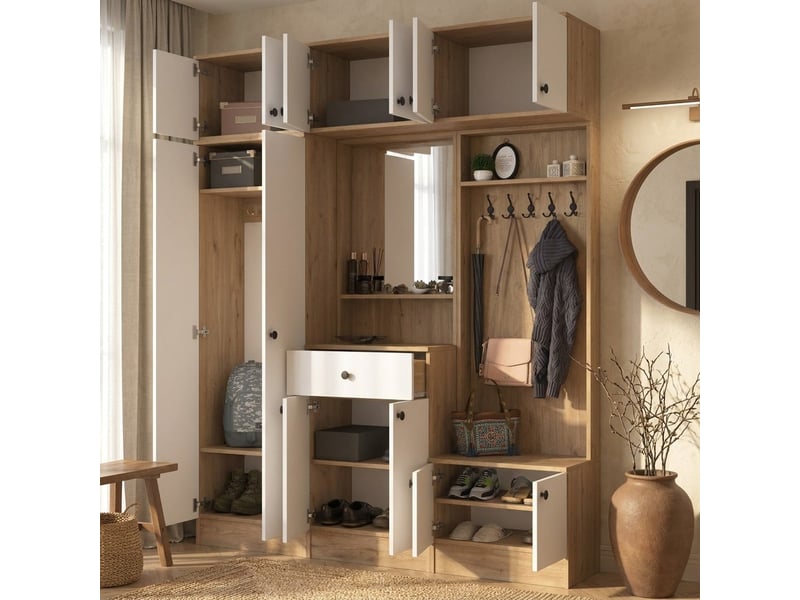  Meuble d'entrée avec porte-manteau et miroir aether - noyer  - Conforama C