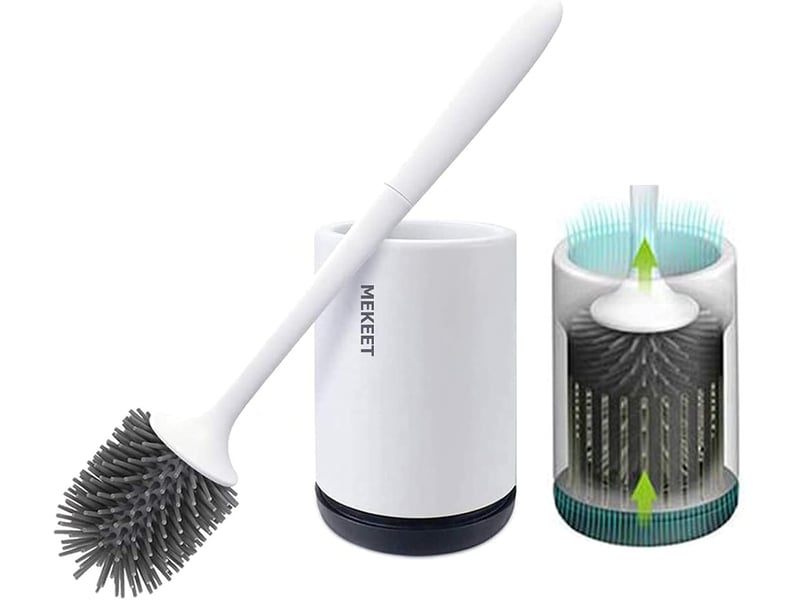  Brosse de toilette brosse wc en silicone antibactérienne balayette wc ensemble brosse de toilettes à manche long avec support hygiénique (flooring)  - Conforama A