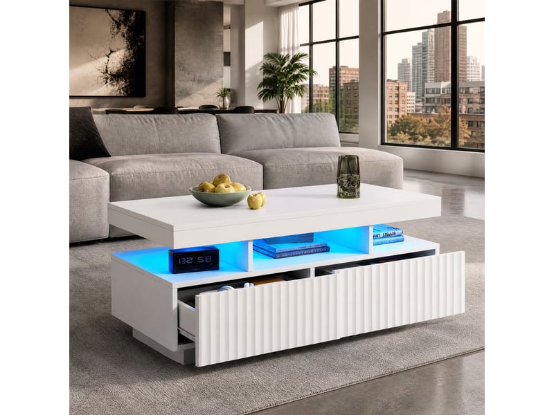  Table basse avec 2 tiroirs, niche ouverte et led contrôlée par application pour salon, 100 × 50 × 45 cm  - Conforama B