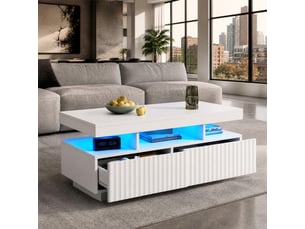 Table basse avec 2 tiroirs, niche ouverte et led contrôlée par application pour salon, 100 × 50 × 45 cm