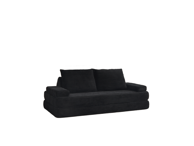  Canapé convertible 2 places en velours côtelé 211 cm, convertible sofa et lit, 2 dossiers triangulaires, 2 coussins, noir  - Conforama A