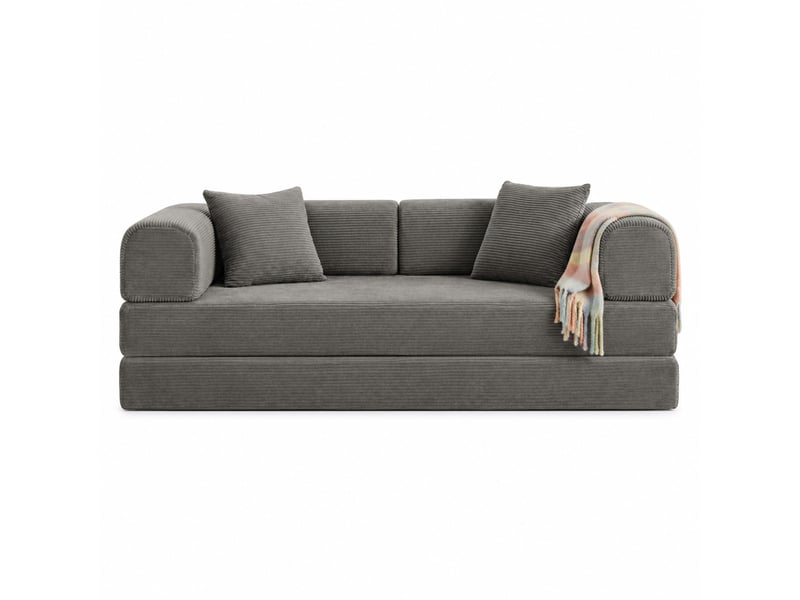  Canapé convertible 2 places avec couchage pour une personne et assise en mousse, en velours côtelé taupe  - Conforama A