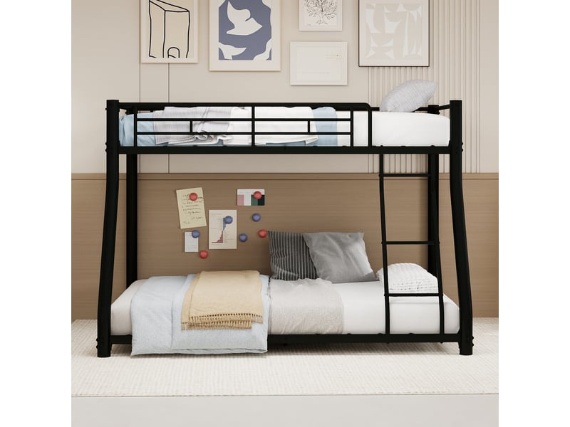  Lit superposé en fer noir 90x190 cm et 140x190 cm  - Conforama D