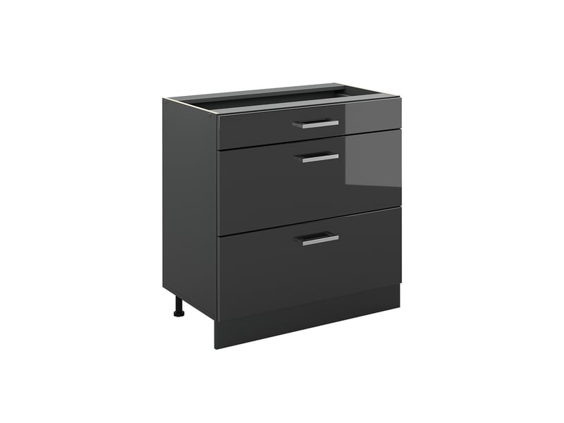 Vicco meuble cuisine, anthracite haute brillanceanthracite, 80cm avec 3 tiroirs sans plan de travail - Conforama A