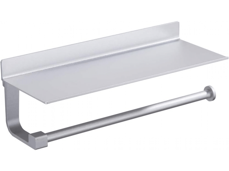  Porte-essuie-tout avec étagère, montage mural, adapté au rangement de la cuisine et de la salle de bain, argent (33 x 8,5 x 8,2 cm)  - Conforama A