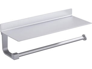 Porte-essuie-tout avec étagère, montage mural, adapté au rangement de la cuisine et de la salle de bain, argent (33 x 8,5 x 8,2 cm)