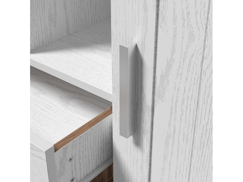  Buffet 140 x 40 x 79,5 cm blanc et brun, panneaux de particules, 2 portes, 2 tiroirs, 4 niches de rangement  - Conforama E