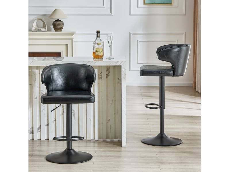  Tabouret de bar pivotant avec hauteur réglable, dossier ergonomique et repose-pieds en pu noir  - Conforama B