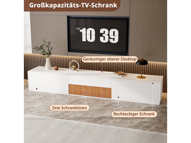  Meuble tv 180 cm mural ou sur pied avec support pour vidéoprojecteur - blanc et bois  - Conforama D