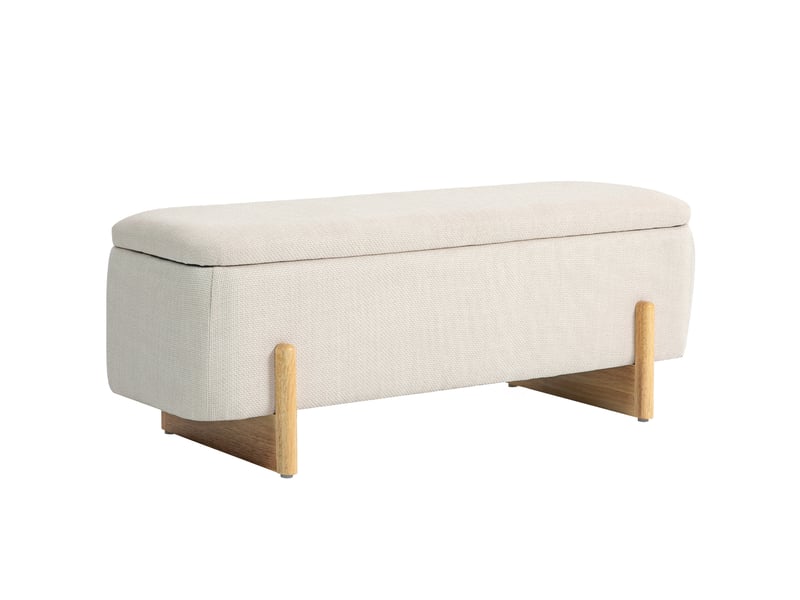  Banc coffre 111 x 44 cm beige en polyester, rangement sous assise avec charnières de sécurité intégrées  - Conforama A