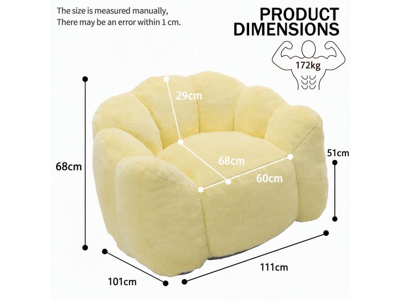  Fauteuil pouf en forme de lotus, assise légère sans montage pour salon et chambre, en peluche douce jaune  - Conforama D