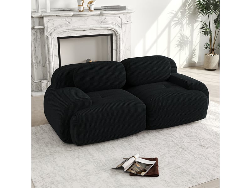  Canapé modulable, canapé 2 places, en velours tricoté, noir, base antidérapante, forme incurvée, sans structure  - Conforama A