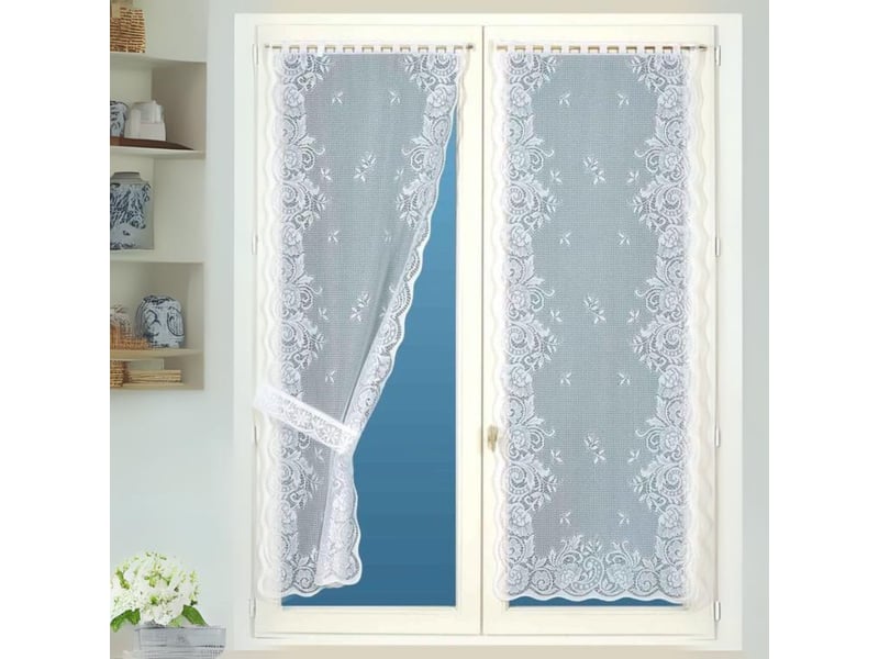  Paire de rideaux bonne femme  - effet dentelé avec embrasses 60x160 cm  - Conforama A