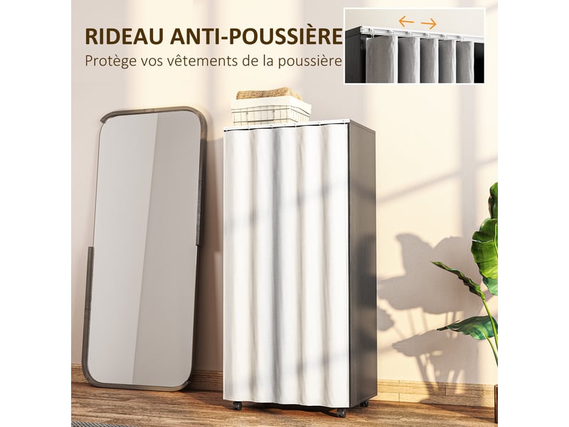  Armoire penderie armoire de rangement mobile avec rideau, panneaux de particules, noir, tringle de suspension  - Conforama E
