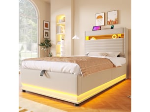 Lit coffre 90x200 cm <strong></strong>  <strong></strong> coloris beige