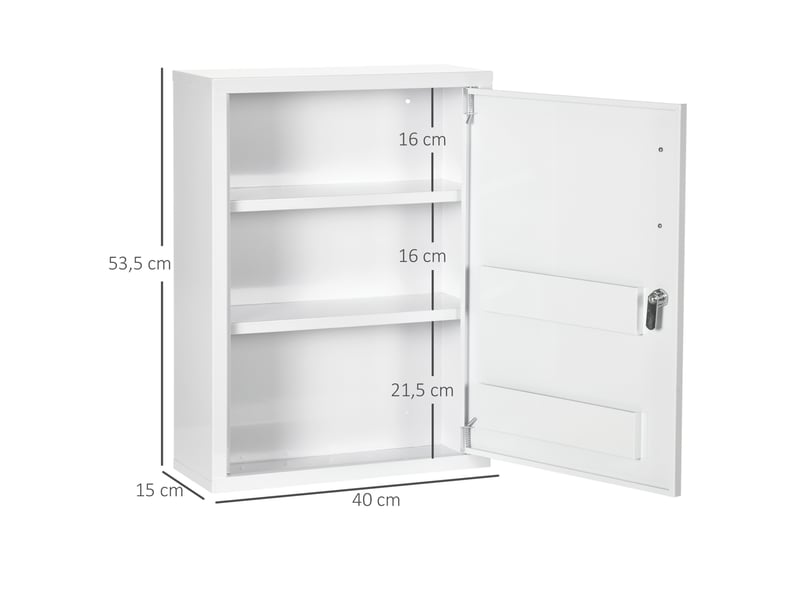  Armoire à pharmacie murale 40 x 15 x 53,5 cm blanche en acier, serrure avec 2 clés et 3 compartiments  - Conforama C