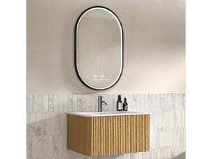 Meuble vasque suspendu 80 cm avec miroir led, finition chêne