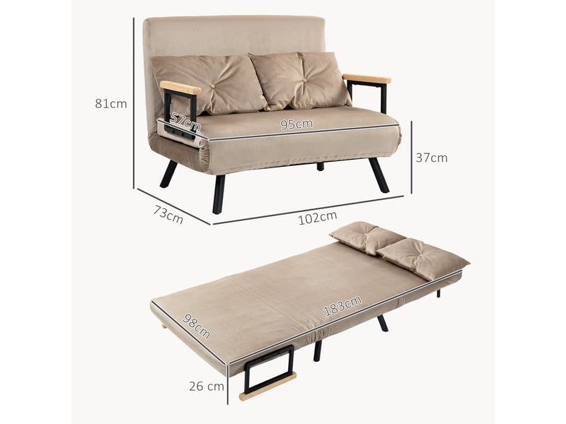 Fauteuil convertible avec dossier réglable - lit d'appoint, acier, aspect velours - marron clair - Conforama D