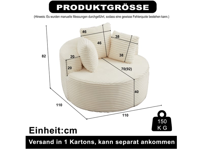  Fauteuil rond 110 cm à accoudoirs larges beige  - Conforama C