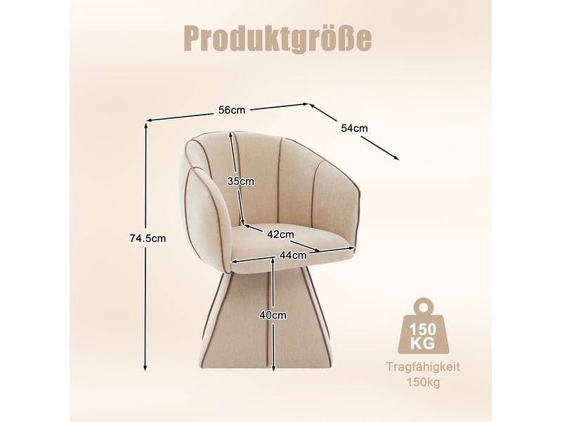  Fauteuil pivotant ergonomique avec dossier haut, accoudoirs larges et rotation complète pour salon et chambre en chenille camel  - Conforama D