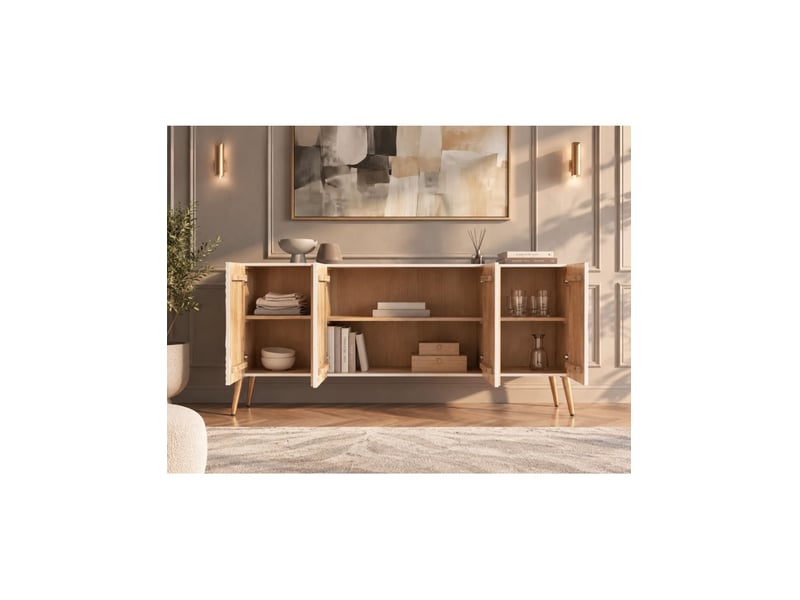  Buffet midori 177 cm – bois de manguier massif blanc et doré – 4 portes  - Conforama E