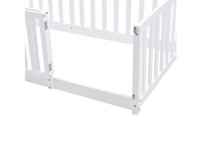  Lit enfant 90x200 cm avec barrière et porte en bois blanc sans matelas  - Conforama D