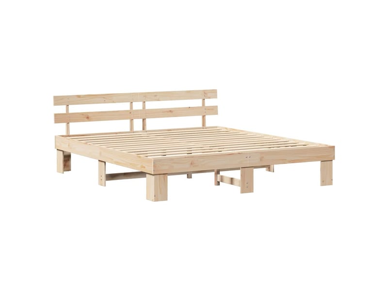  Lit double- lit adulte -  cadre de lit avec tête de lit naturel 200 x 200 cm pin massif  - Conforama C