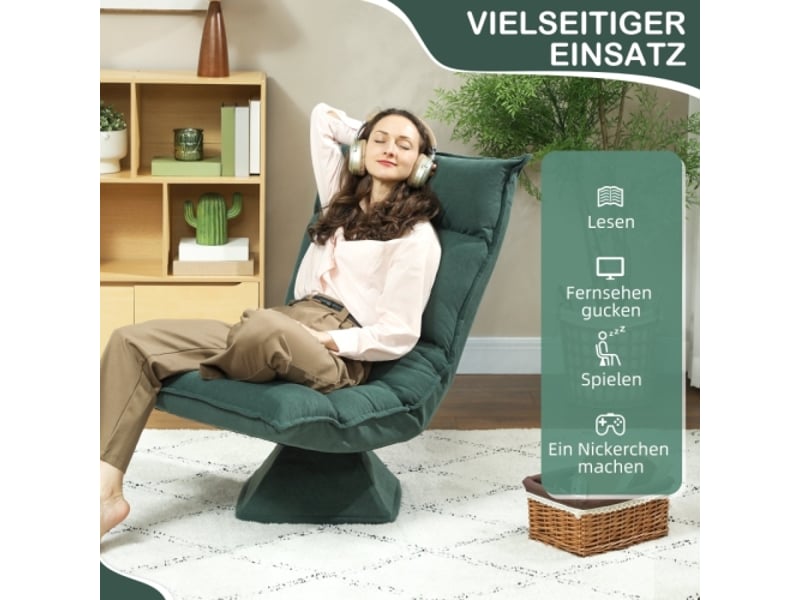  Fauteuil de sol pivotant 360° vert, dossier réglable 5 positions, pliable et rembourré  - Conforama B