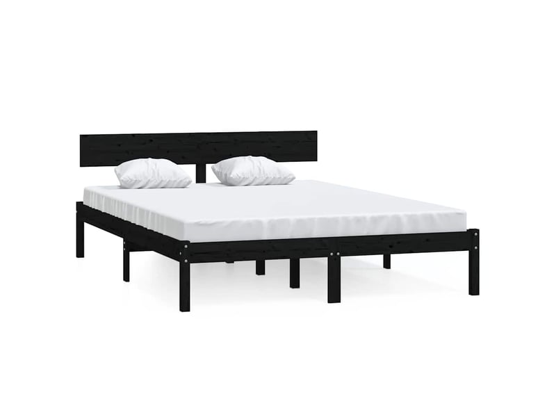  Lit double- lit adulte -  cadre de lit sans matelas noir bois de pin massif  - Conforama A