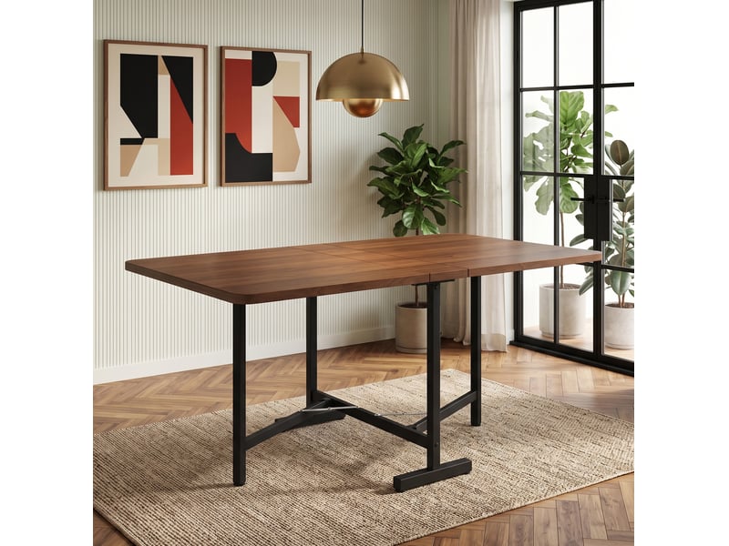  Table de salle à manger extensible et pliable avec rangement pour 6 personnes en mdf noyer 120 × 80 × 75 cm  - Conforama D