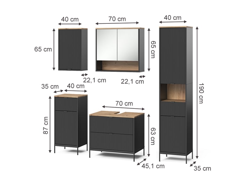  Vicco meubles bain, noirchêne viking, 5 pièces  - Conforama B