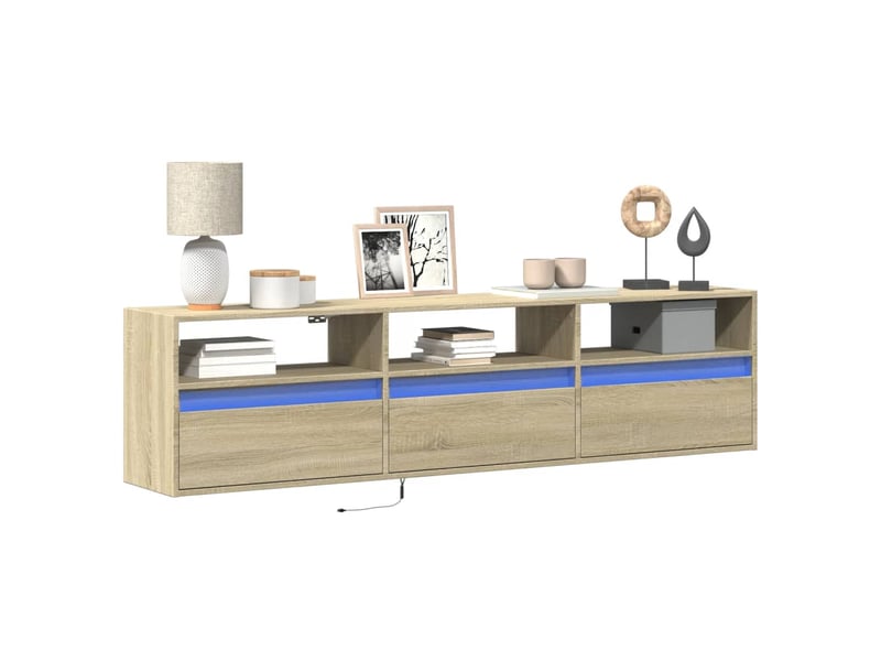 Meuble tv - banc tv - meuble de rangement mural avec led chêne sonoma 180x31x45 cm - Conforama B