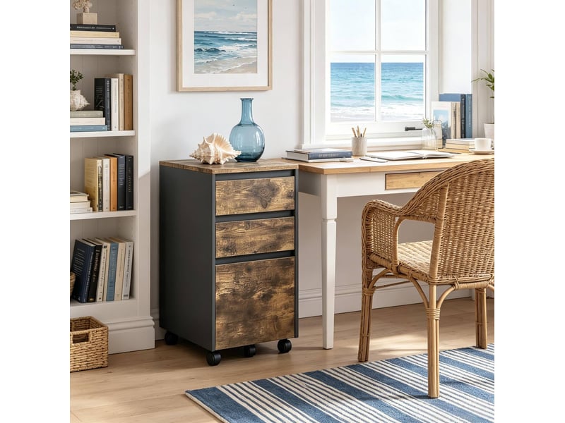  Caisson de bureau mobile 40 x 40 x 70 cm noir chêne foncé, panneaux de bois, 3 tiroirs pour dossiers a4  - Conforama D