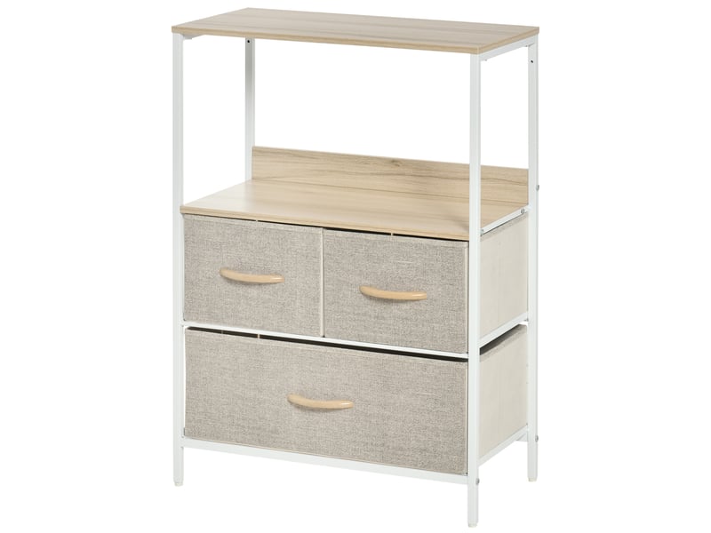  Commode meuble de rangement avec 3 tiroirs tissusétagère et plateau supérieur 58lx29px81,5h cm  - Conforama B