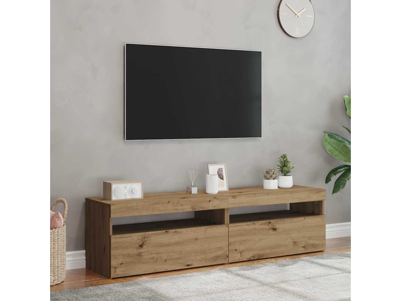  Lot de 2 meuble tv avec lumières led chêne artisanal shl81322  - Conforama D