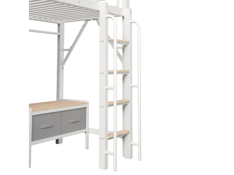  Lit mezzanine enfant 90 x 200 cm en métal et mdf avec bureau, rangements, led et usb blanc chicfurn  - Conforama E
