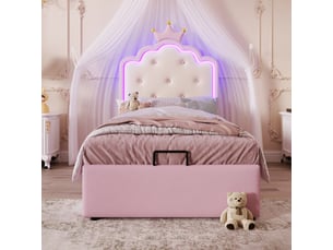 Lit coffre 90x200 cm <strong>OKMYHOME</strong> <strong></strong> coloris rose