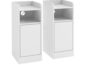 Lot de 2 tables de chevet blanches étroites avec station de charge, rangement fermé et étagère réglable