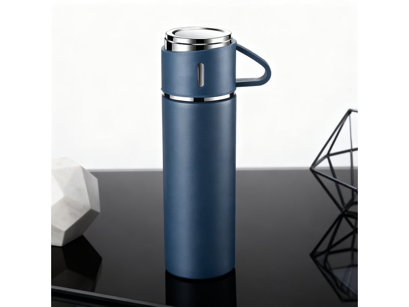 Bouteille isotherme 500ml, inox 304, avec tasse, bleu - Conforama B