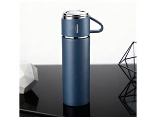 Bouteille isotherme 500ml, inox 304, avec tasse, bleu
