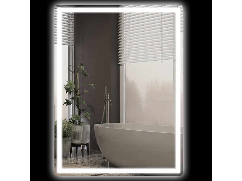  Miroir de salle de bain mural avec éclairage led. Caractéristiques : fermeture douce, fonction antibuée, 60 x 80 x 4 cm, blanc.  - Conforama B