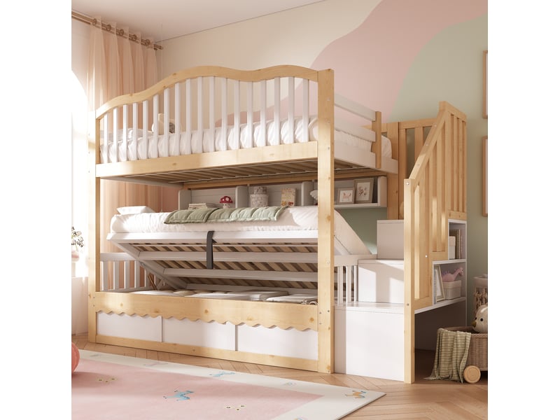  Lit superposé enfant 90x200 avec rangement hydraulique homvra  - Conforama D